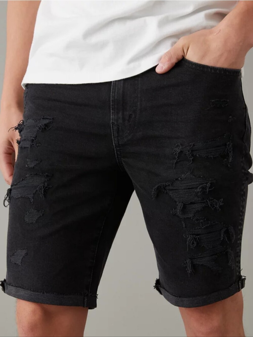 American Eagle AirFlex+ Distressed Black Denim Shorts - Size 28 Mens